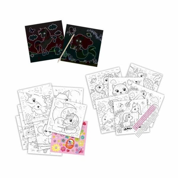 Bilder med farge i SES Creative Activity Colouring Book Sett med klistremerker Notatblokk 3-i-1
