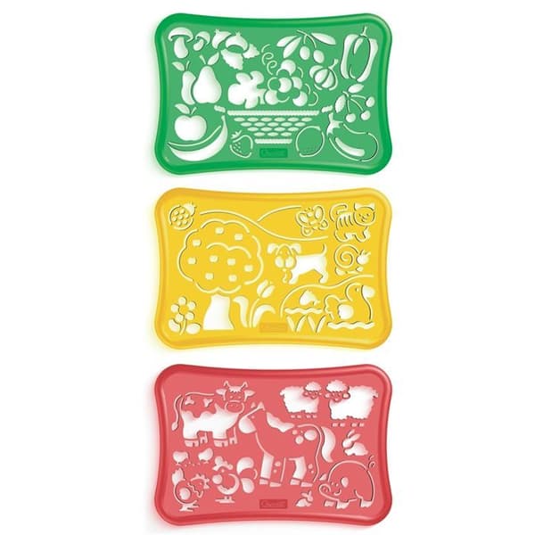 Farm stencil kit - QUERCETTI - 3 pussel med 49 bitar - 4 stenciler, 12 markörer, 1 album och 1 resväska