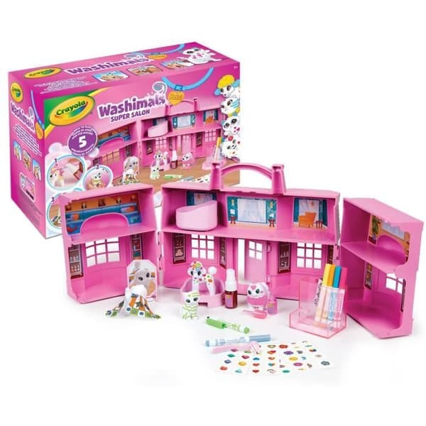 Washimals Super Salon Box - CRAYOLA - 5 miniatyrdjur - Vattentvättbara tillbehör