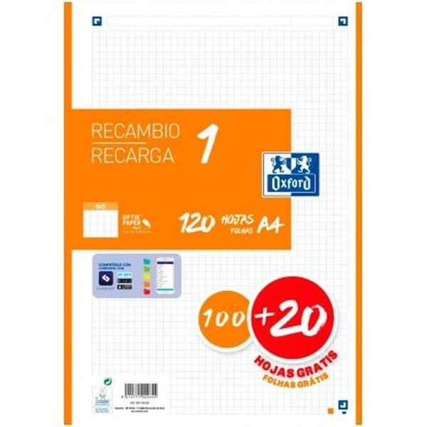 Rutnätsark Oxford Classic Orange A4 120 Blad Reservdel (13 antal)