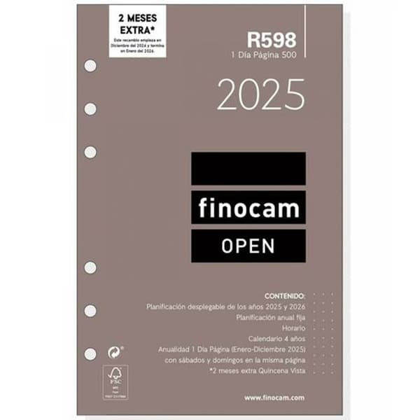 Refill til notesblok Finocam OPEN R598 500 2025 11,7 x 18,1 cm