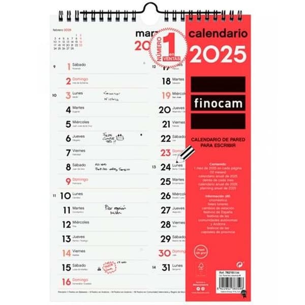 Vægkalender Finocam Papir 2025 21 x 30 cm