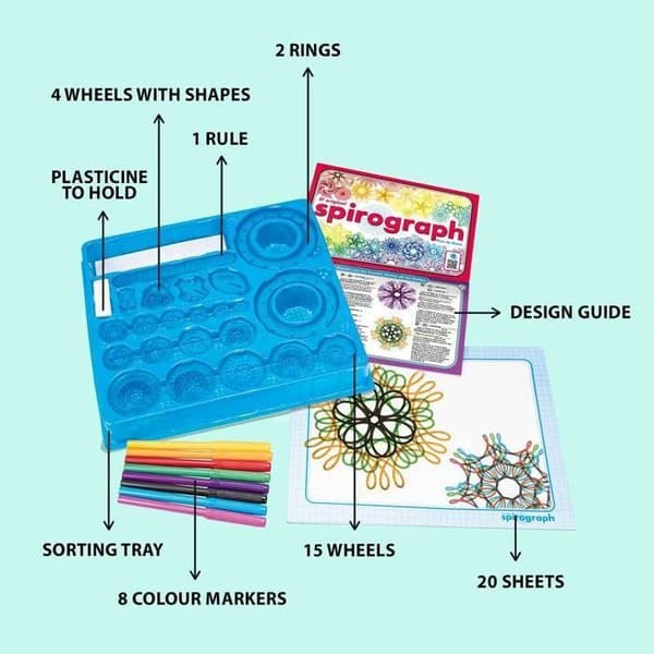Spirograph - Spirograph Original: Spirograph for Children 8 Years | Ritsats för barn | Mandala barn | Junior Spirograf | 30 stycken |