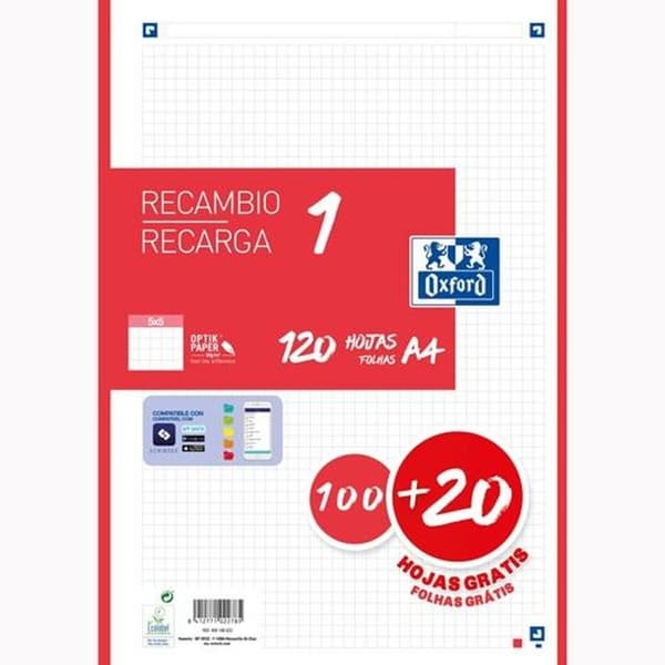 Rutnätsark Oxford Classic Röd A4 120 Blad Reservdel (13 antal)