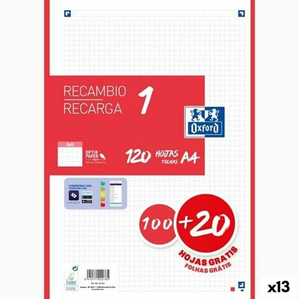 Rutnätsark Oxford Classic Röd A4 120 Blad Reservdel (13 antal)
