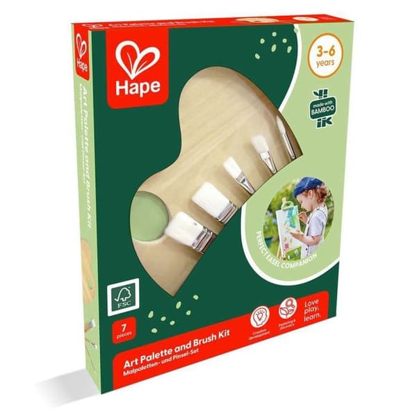 Målarpalett - Hape - 1 träpalett - 6 penslar i bambu - För barn från 3 år
