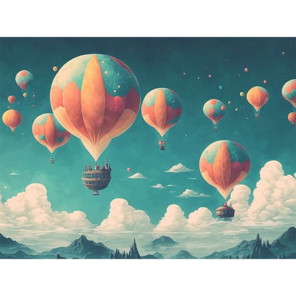 Diamantmålningssats - Luftballongmodell i himlen - 40x30cm