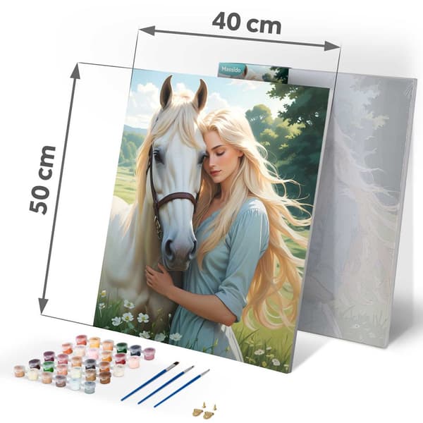 Billede til maleri efter tal 40x50 cm Massido Portræt af en kvinde med en hest