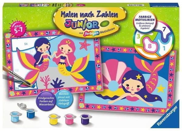 Ravensburger teckningsset - 23753 - Måla efter nummer - Charmiga sjöjungfrur - Barn 5-7 år