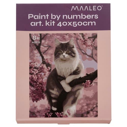 Paint By Number Set | Pensler, maling og lerret på treramme | Katt 40x50cm