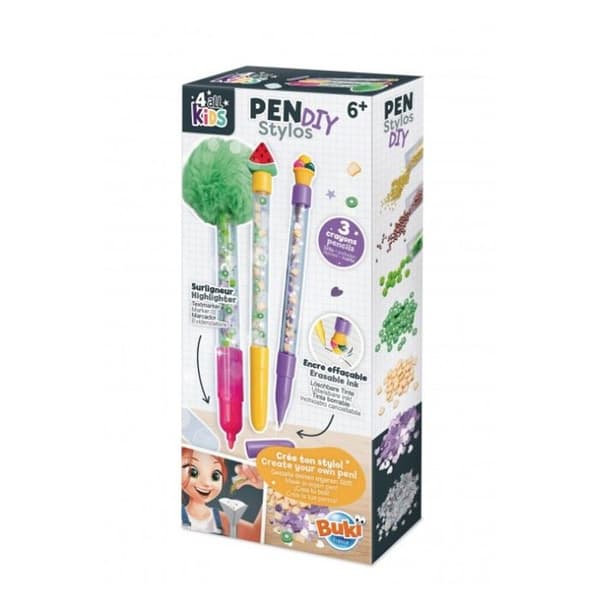 Kreativset - Buki France - Refills för pennor - 2 suddbara pennor - 1 markeringspenna - 4 bläckpatroner