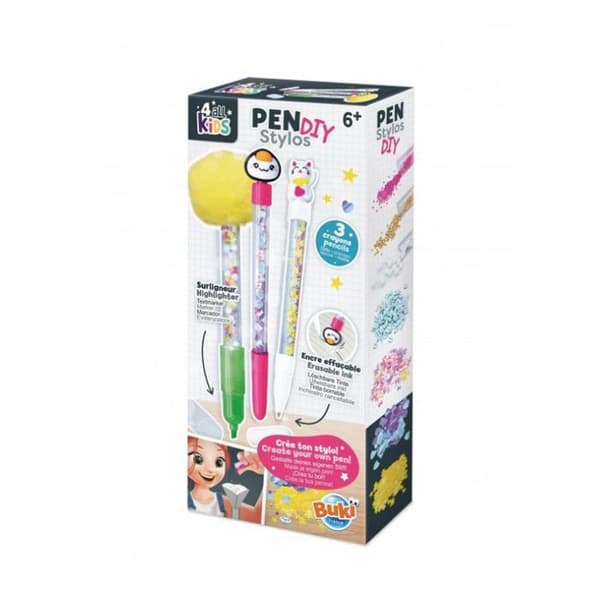 Kreativset - Buki France - Kawaii - 2 pennor - 1 textmarkör - Borttagningsbar bläck