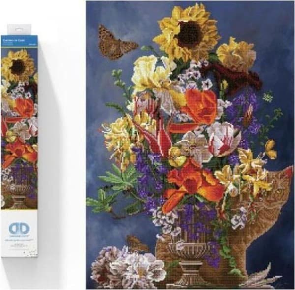 Kit målning Diamond dotz - 018-DD13029 - Diamantbroderi Blomsterbukett Trädgård i guld 60x80cm DD13029