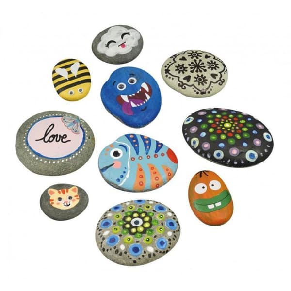 Kreativkit - Buki France - 10 stenar att dekorera - 6 stenar 5-7 cm - 4 stenar 3-5 cm - Färg ingår