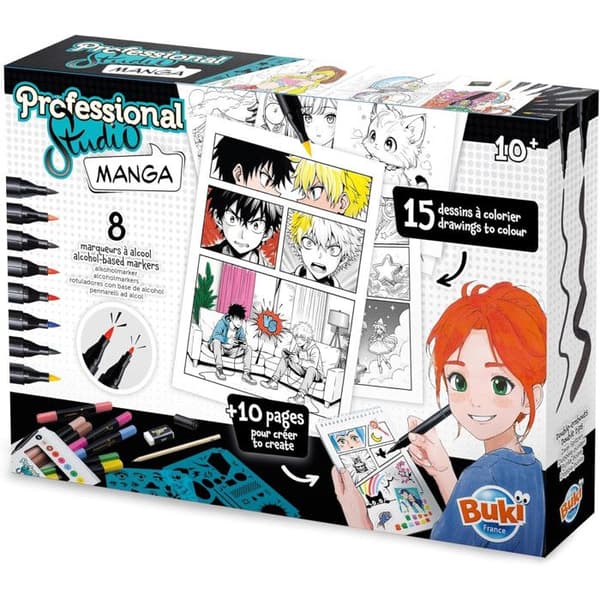 Manga anteckningsbok - Buki France - Professionellt manga studio - 25 sidor - 8 alkoholpennor - Blandat