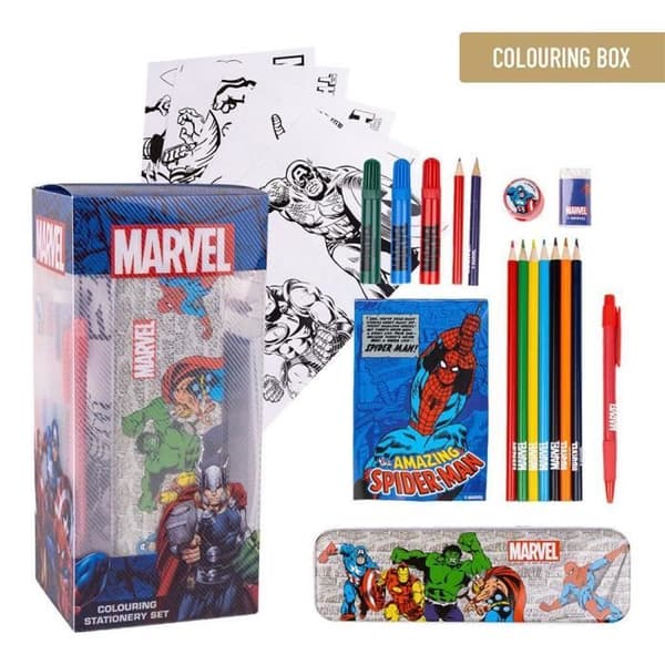 Färgläggningsset - Marvel - 24 delar - Filttusch, Akvarellfärg, Färgpennor