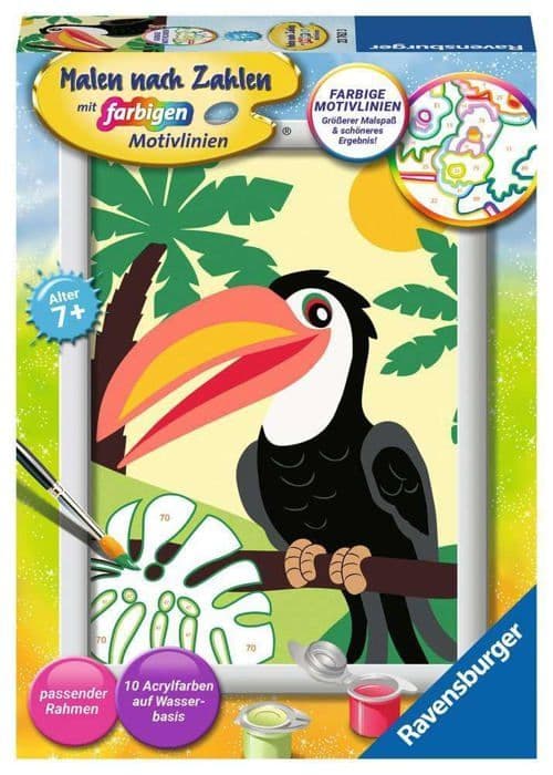 Ravensburger - 23762 - Måla efter nummer - Tukan i Dschungeln - Barn från 7 år