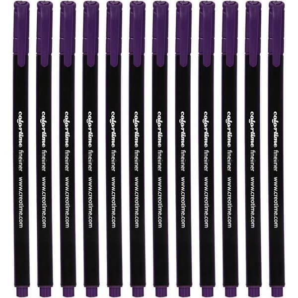 Stylos Fineliner - Colortime - Lila - 12 stycken - Tjocklek 0,6-0,7 mm - Vattenbaserad bläck