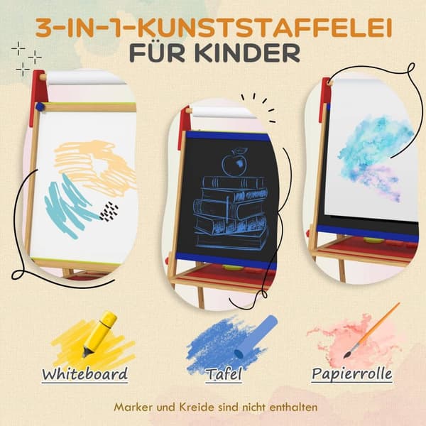 Rootz 3 -in -1 Children's Aaffel - Chalkboard - Whiteboard - Creative Fun - 61L X 47W X 113H CM - Justerbar höjd 95-110 cm - Inkluderar tillbehör