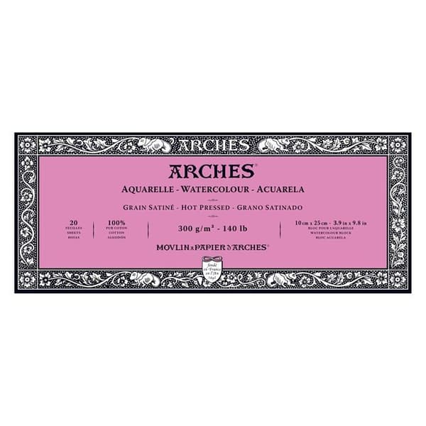 Målarspel Arches - A1795068 - Block med 20 ark Akvarell (klistrade på 4 sidor) 10x25 300g/m, naturligt satinslätt vitt grain