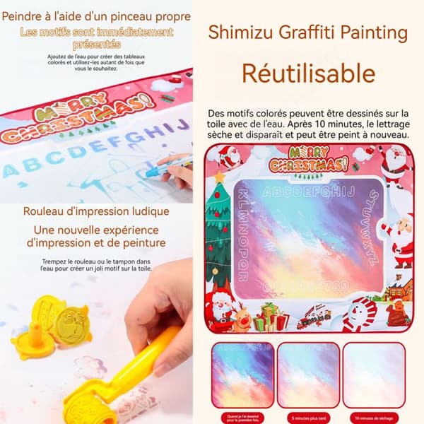 INN Vatten ritmatta 100x80cm barn ritmatta magisk vatten ritmatta med penslar, stämplar och gratis stenciler för klottring