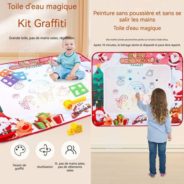 INN Vatten ritmatta 100x80cm barn ritmatta magisk vatten ritmatta med penslar, stämplar och gratis stenciler för klottring
