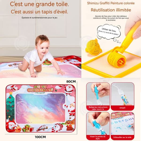 INN Vatten ritmatta 100x80cm barn ritmatta magisk vatten ritmatta med penslar, stämplar och gratis stenciler för klottring