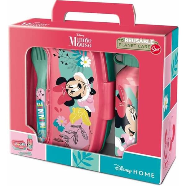 Skål med vattenflaska Minnie Mouse Rosa 21 x 18 x 7 cm