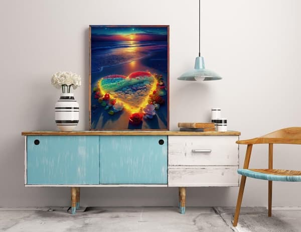 Bomclap Hjärtestrand - 5D Solnedgång DIY Diamantmålning 30x40 cm (Vuxna/Nybörjare)