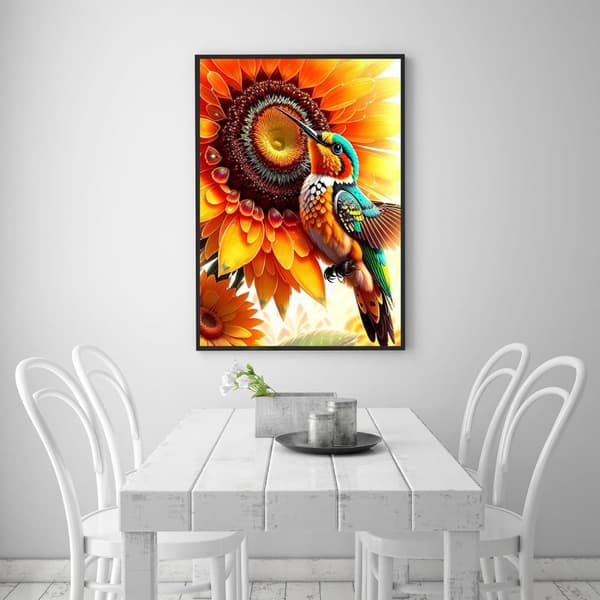 Bomclap Diamond Painting Kolibri & Solros - 5D Fågel DIY Diamantkonst 30x40 cm