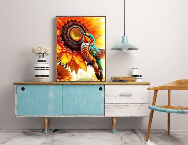 Bomclap Diamond Painting Kolibri & Solros - 5D Fågel DIY Diamantkonst 30x40 cm