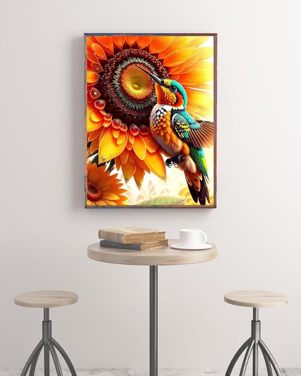 Bomclap Diamond Painting Kolibri & Solros - 5D Fågel DIY Diamantkonst 30x40 cm