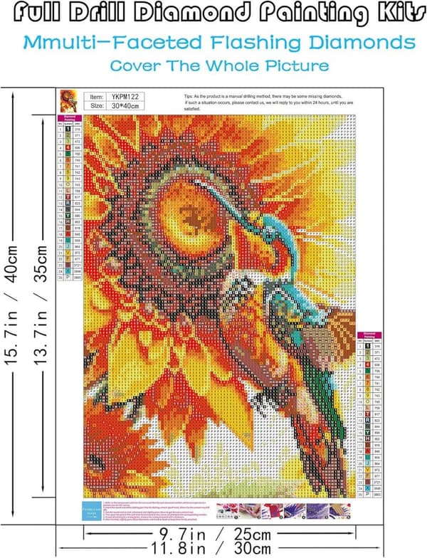 Bomclap Diamond Painting Kolibri & Solros - 5D Fågel DIY Diamantkonst 30x40 cm