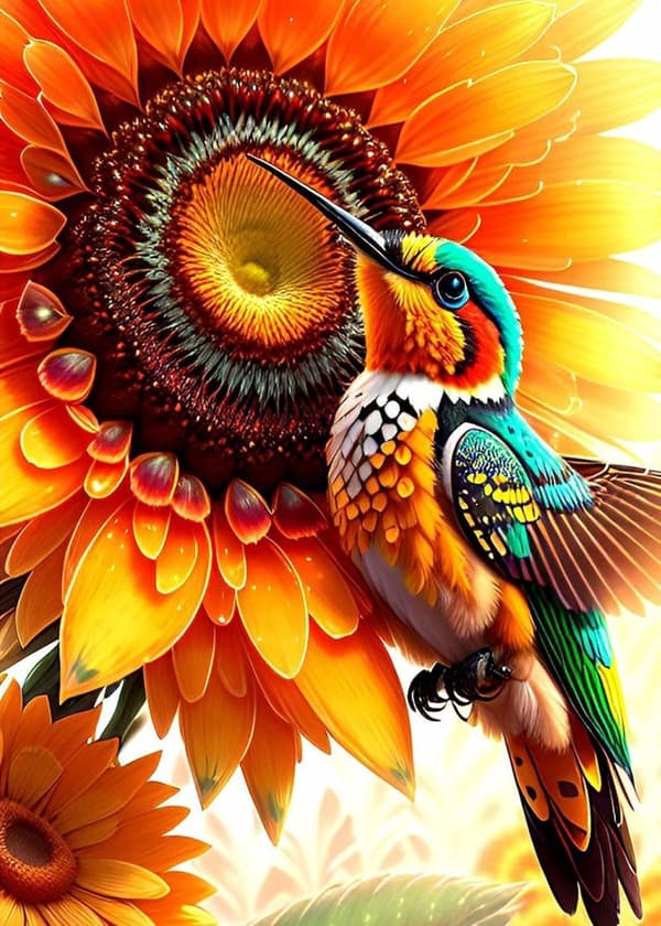 Bomclap Diamond Painting Kolibri & Solros - 5D Fågel DIY Diamantkonst 30x40 cm
