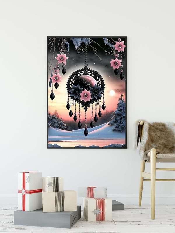 Bomclap Timanttimaalaus Unisieppari - 5D Vaaleanpunaiset Kukat Timanttitaide 30x40 cm