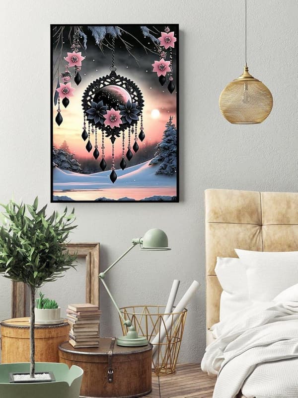 Bomclap Timanttimaalaus Unisieppari - 5D Vaaleanpunaiset Kukat Timanttitaide 30x40 cm