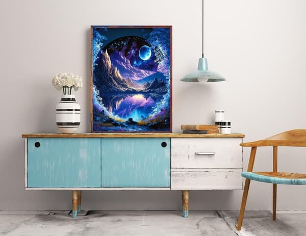 Bomclap Timanttimaalaus Sininen Kuu - 5D Yömaisema DIY Timanttitaide 30x40 cm