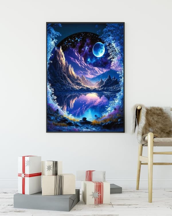 Bomclap Timanttimaalaus Sininen Kuu - 5D Yömaisema DIY Timanttitaide 30x40 cm