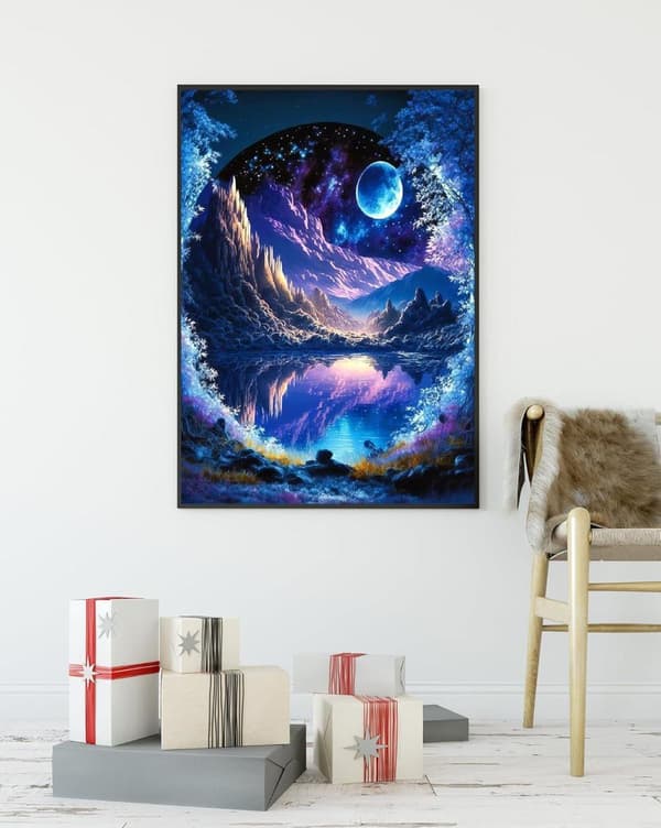 Bomclap Timanttimaalaus Sininen Kuu - 5D Yömaisema DIY Timanttitaide 30x40 cm