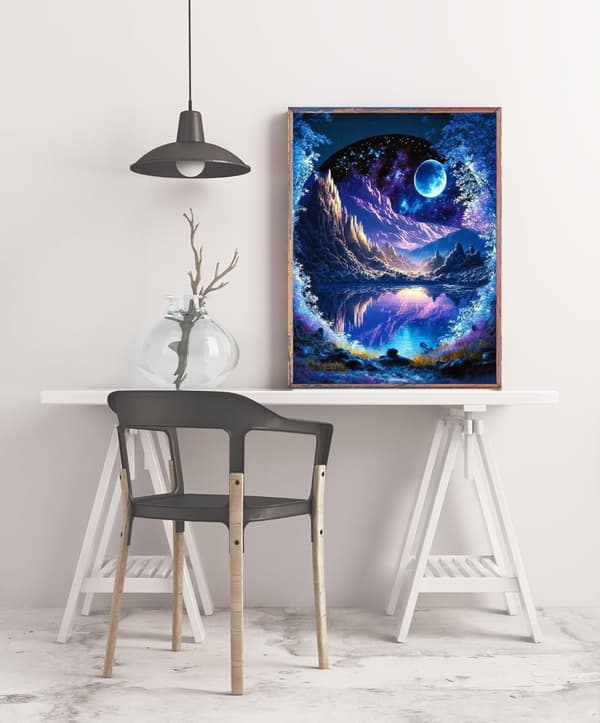 Bomclap Timanttimaalaus Sininen Kuu - 5D Yömaisema DIY Timanttitaide 30x40 cm