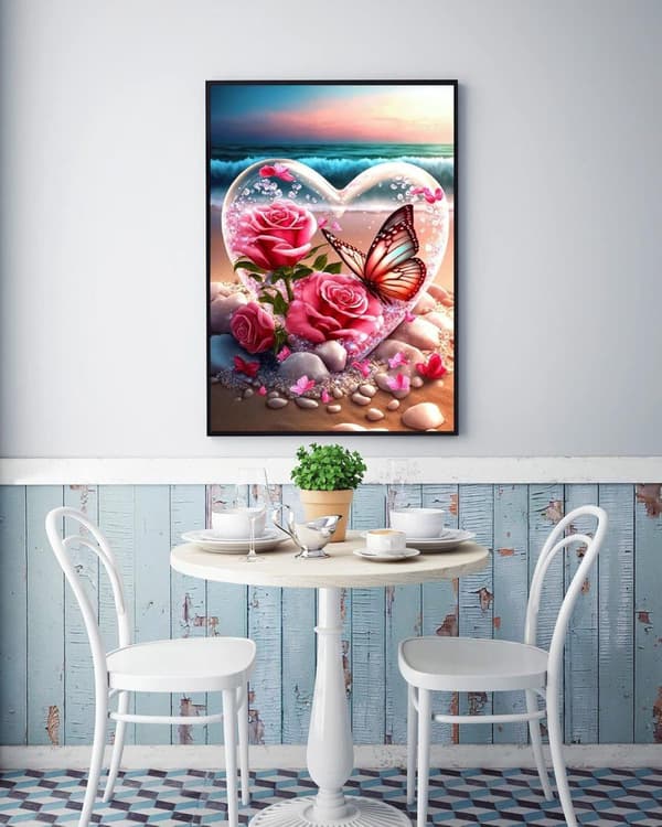 Bomclap Diamond Painting Strandhjärta - 5D Fjärilar & Blommor Diamantmålning