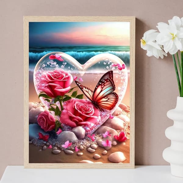 Bomclap Diamond Painting Strandhjärta - 5D Fjärilar & Blommor Diamantmålning