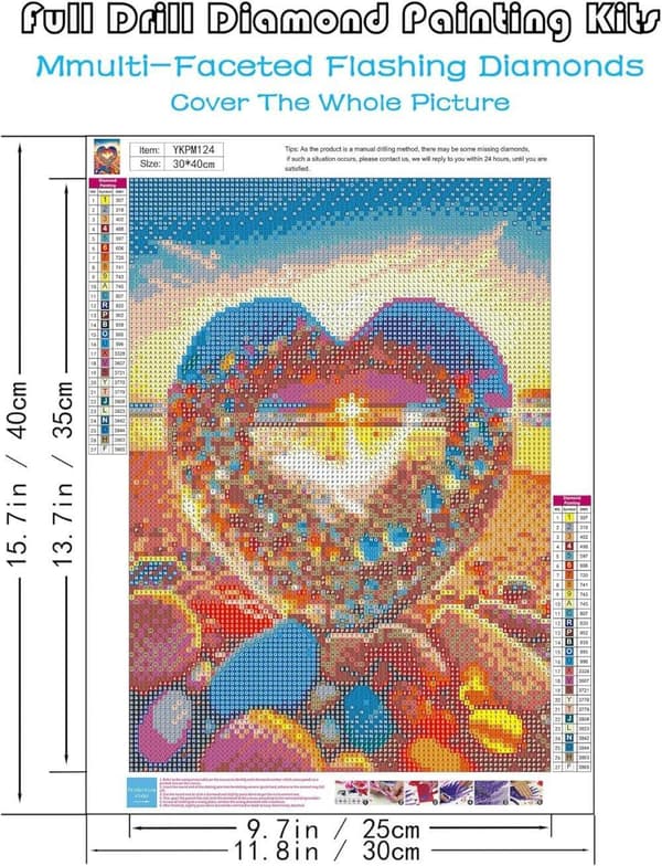 Bomclap Diamond Painting Hjärteformad Strand - 5D Färgrik Diamantkonst 30x40 cm