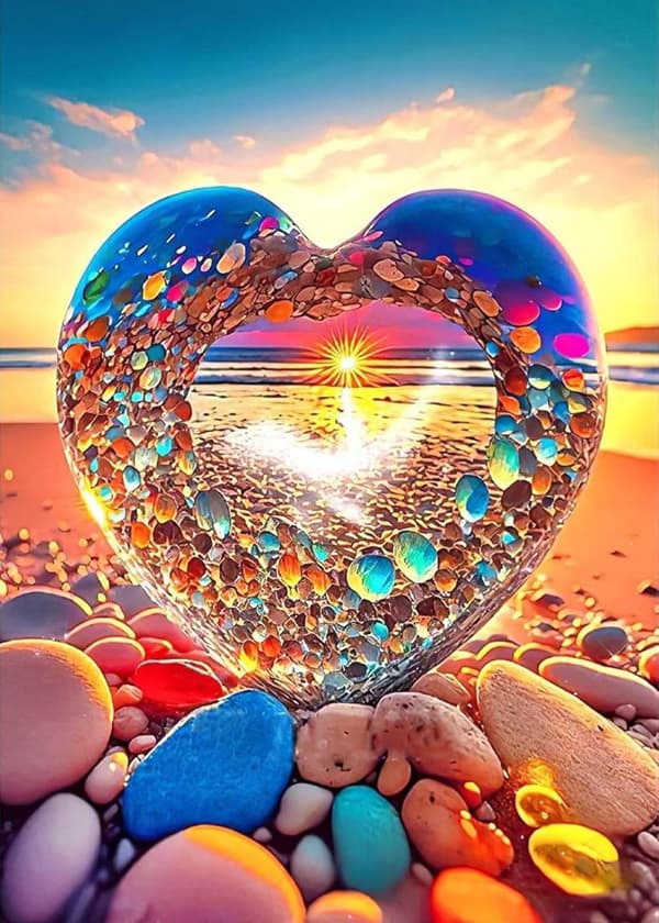 Bomclap Diamond Painting Hjärteformad Strand - 5D Färgrik Diamantkonst 30x40 cm