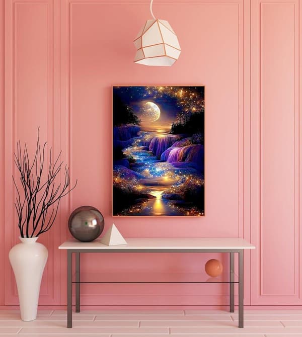 Bomclap Diamond Painting Månvattenfall - 5D Nattlandskap Diamantkonst 30x40 cm 