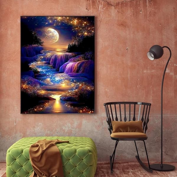 Bomclap Diamond Painting Månvattenfall - 5D Nattlandskap Diamantkonst 30x40 cm 