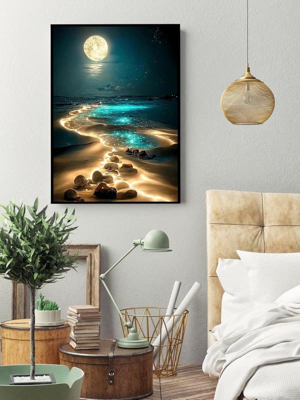 Bomclap Diamond Painting Strandmåne - 5D Kustnatt Diamantkonst DIY 30x40 cm