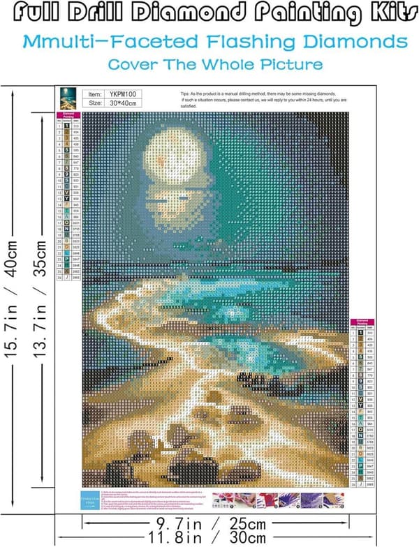 Bomclap Diamond Painting Strandmåne - 5D Kustnatt Diamantkonst DIY 30x40 cm
