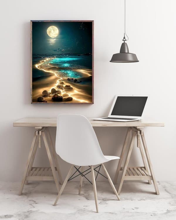 Bomclap Diamond Painting Strandmåne - 5D Kustnatt Diamantkonst DIY 30x40 cm