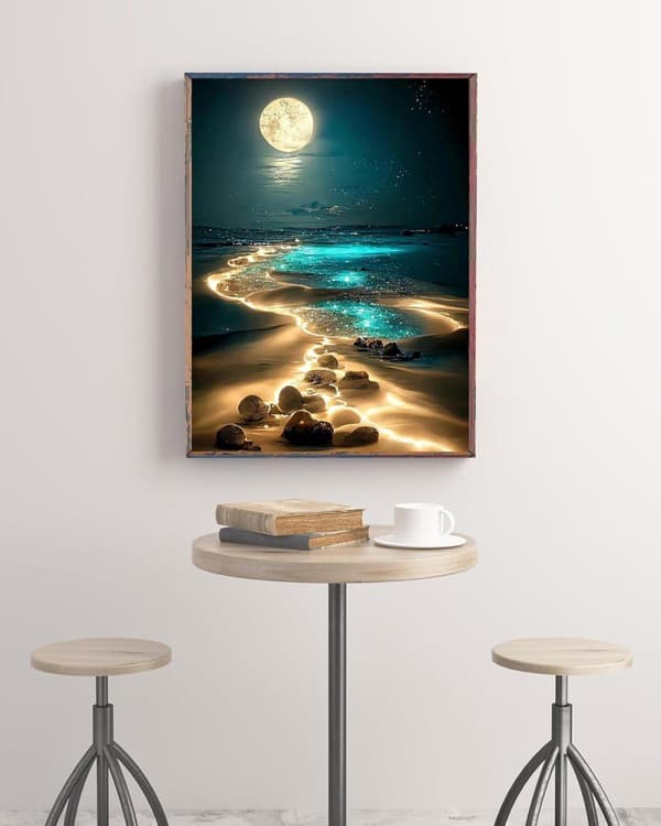 Bomclap Timanttimaalaus Ranta Kuu - 5D Rannikon Yö Timanttitaide DIY 30x40 cm